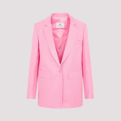 Etro Single-breasted Silk Linen Blazer Jacket In Pink