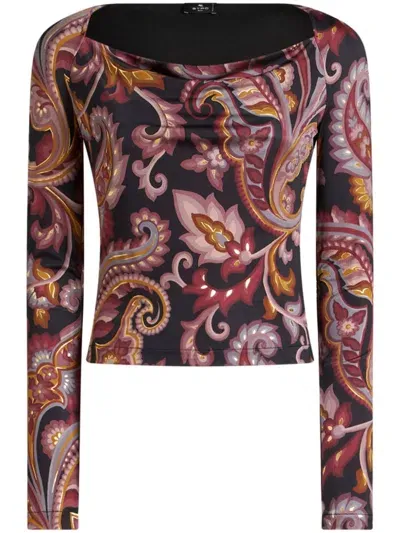 Etro Printed Jersey Top In Pink