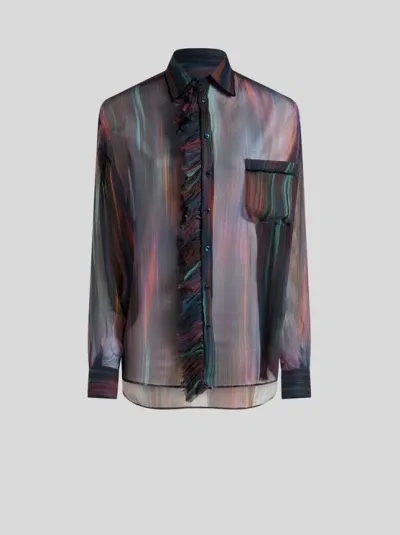 Etro Printed Silk Shirt With Ruching In Pink