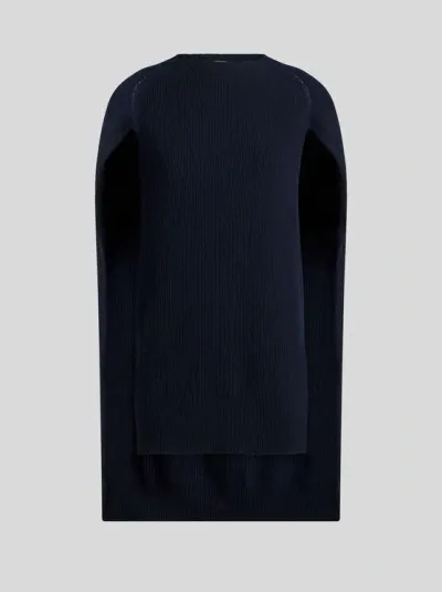 Etro Ribbed Cashmere Cape Top In Blue