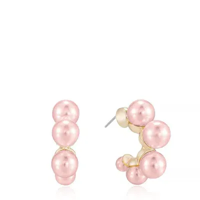 Ettika Five Point Pearl 18k Gold Plated Hoop Earrings In Pink