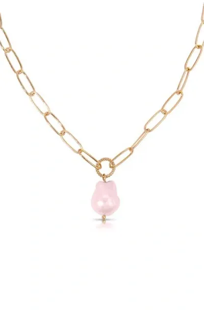 Ettika Freshwater Pearl Pendant Necklace In Pink