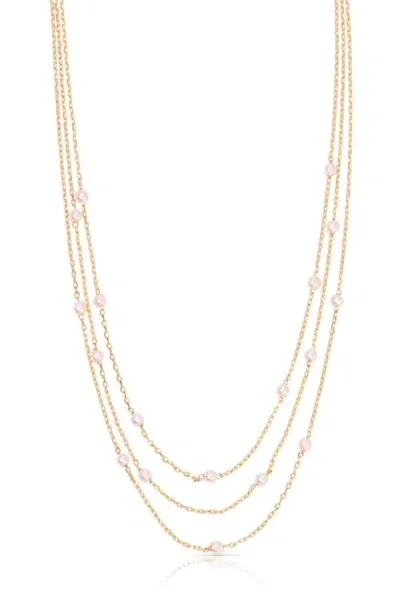 Ettika Perfect Pink Layered Imitaiton Pearl Station Necklace