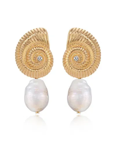 Ettika Swirled Shell Freshwater Cultivated Pearl Statement Earrings In Gold