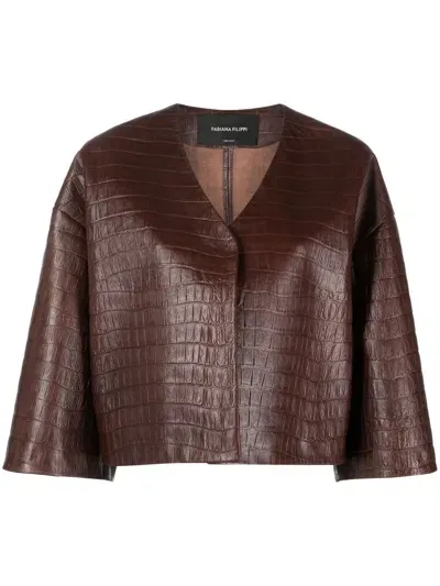 Fabiana Filippi V-neck Crocodile-embossed Jacket In Red