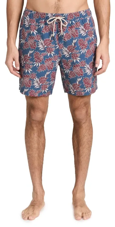 Fair Harbor The Bayberry Swim Shorts 7'' Navy Crimson Leaves In Multi