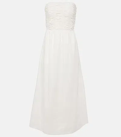 Faithfull Dominquez Strapless Cotton Midi Dress In White