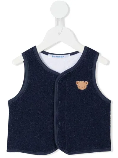 Familiar Babies' Embroidered-teddy Detail Vest In Blue