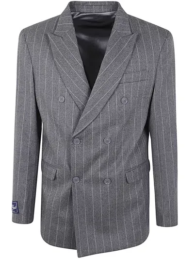 Family First Milano Blazer Double Breast Striped In Gy Grey