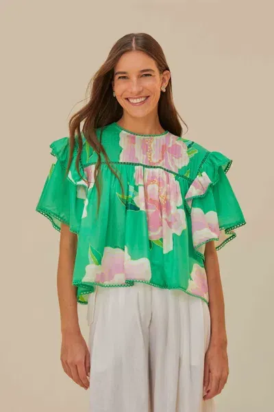 Farm Rio Active Green Floral Vibing Blouse