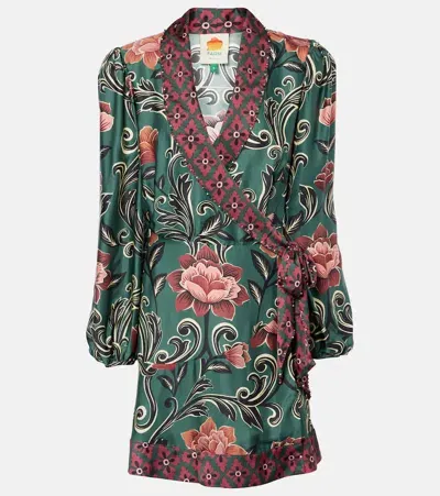 Farm Rio Arabesque Floral Wrap Dress In Green