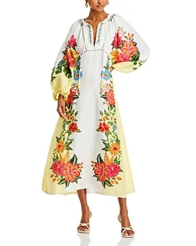 Farm Rio Bloom Garden Linen Maxi Dress In White