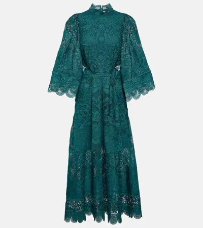 Farm Rio Cutout Lace Guipure Midi Dress In Green