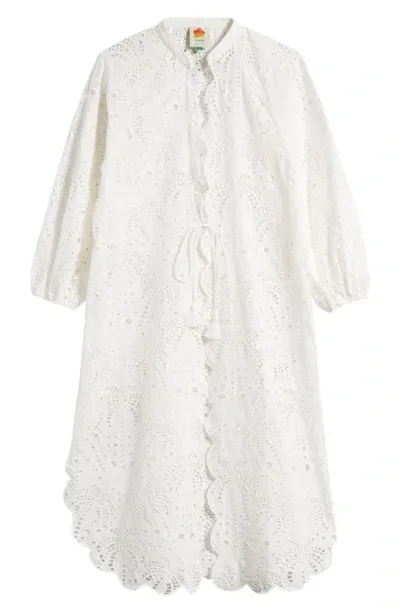 Farm Rio Laise Eyelet Kimono Swim Cover-up In White