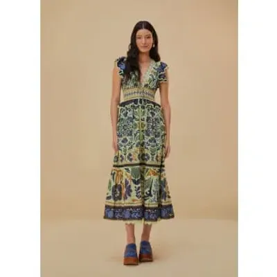 Farm Rio Ocean Tapestry Cotton Midi Dress In Green