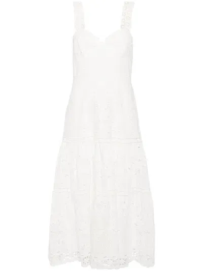 Farm Rio Richillieu Broderie Anglaise Midi Dress In White