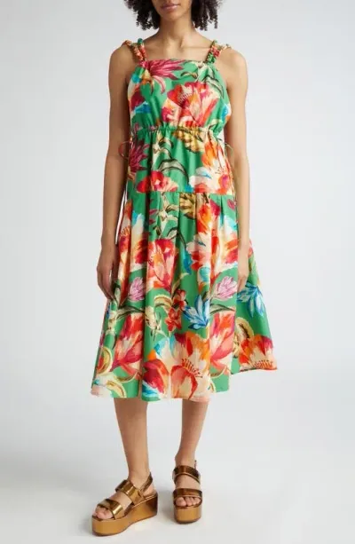 Farm Rio Tropicart Floral Midi Dress In Green