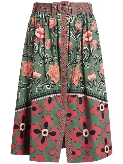 Farm Rio X Anthopologie Arabesque-print Midi Skirt In Green