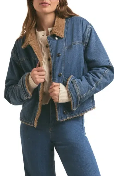 Favorite Daughter The Bridget Denim Trucker Jacket With Faux Shearling Lining In Concord