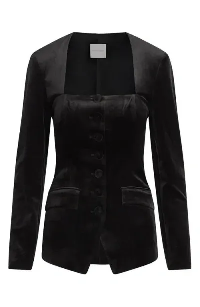 Favorite Daughter The Penelope Square Neck Velvet Jacket In Black