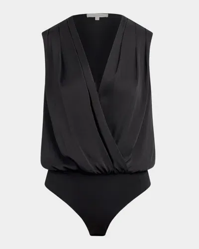 Favorite Daughter The Sleeveless Date Satin Bodysuit In Black