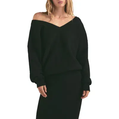 Favorite Daughter The Violet One-shoulder Rib Sweater In Black