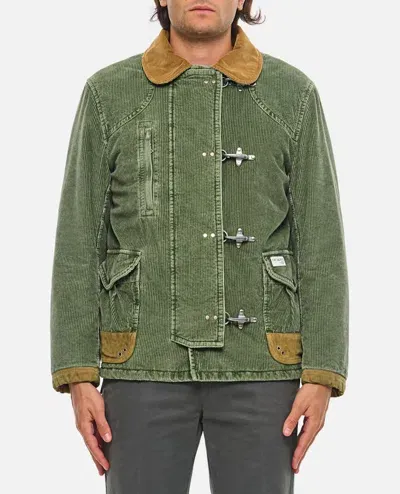 Fay Archive 3 Hook Velvet Short Coat In Green