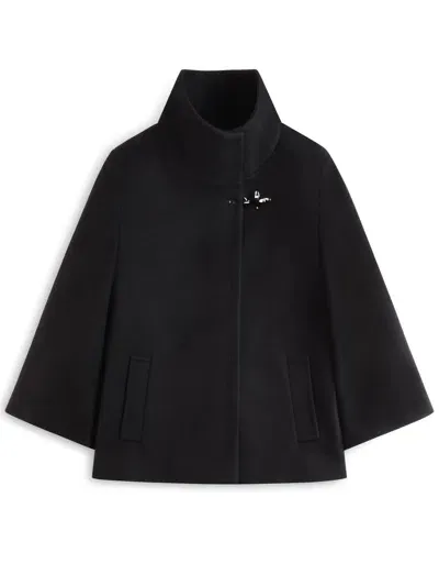 Fay Black Wool Blend Fabric Cape