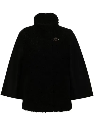 Fay Mix Materials Capewith Hook In Black