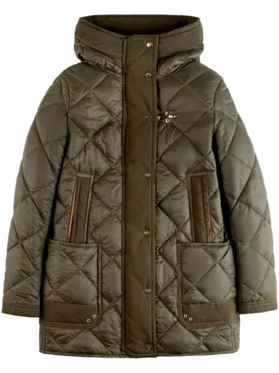 Fay Quilted Padded Parka Coat In Green