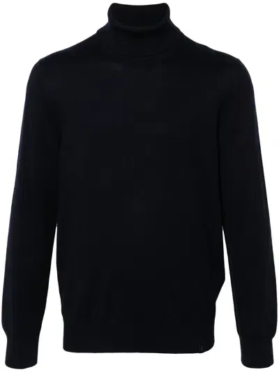 Fay Navy Blue Virgin Wool Jumper In Black