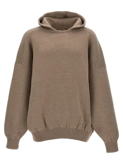 Fear Of God Boucle Knit Hoodie Sweater, Cardigans Beige In Brown