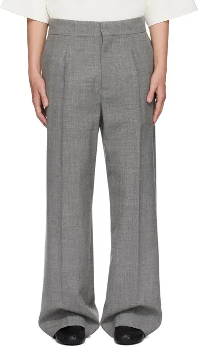 Fear Of God Gray Wool Canvas Wide Leg Trousers In Titanium