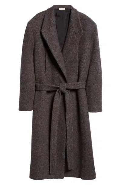 Fear Of God Herringbone Belted Virgin Wool Coat In Mocha