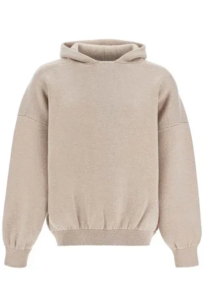 Fear Of God Hooded Knit Sweatshirt With In Cream