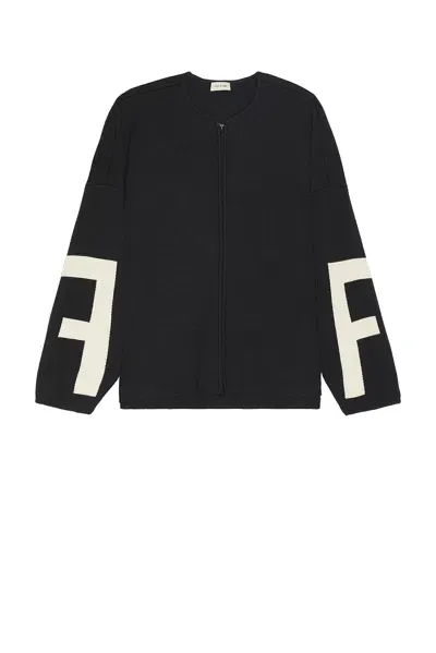 Fear Of God Merino Wool Full Zip Sweater In Melange Black