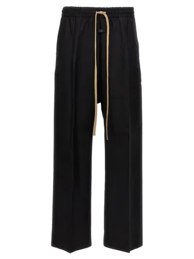 Fear Of God Wide-leg Logo-appliquéd Silk And Virgin Wool-blend Twill Drawstring Trousers In Black