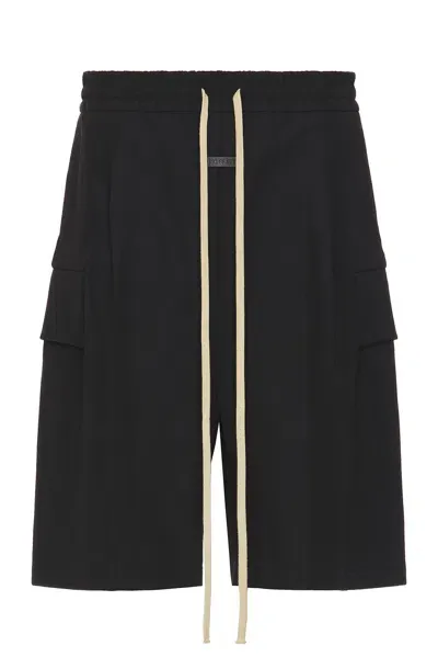 Fear Of God Straight-leg Pleated Wool And Cotton-blend Twill Drawstring Cargo Shorts In Black