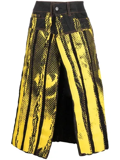 Feben Graphic Print Midi Denim Skirt In Yellow