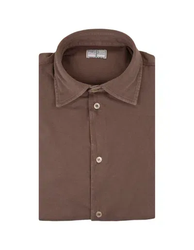 Fedeli Brown Classic Shirt In Light Piquet