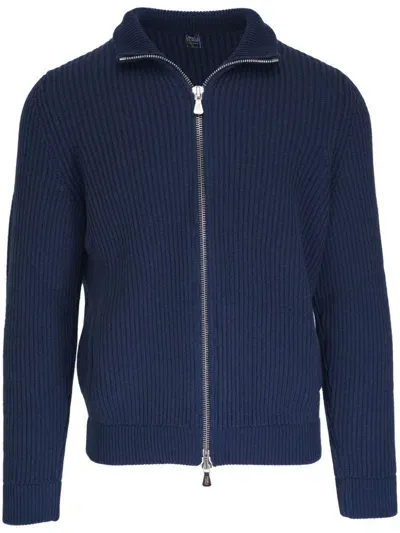 Fedeli Cashmere Zipped Cardigan In Blue