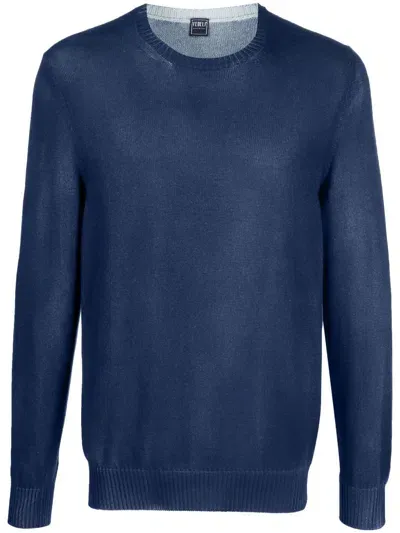 Fedeli Crew-neck Cotton Jumper In Blue