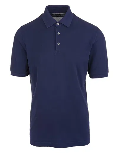 Fedeli Dark Blue Polo Shirt In Light Piqué Cotton