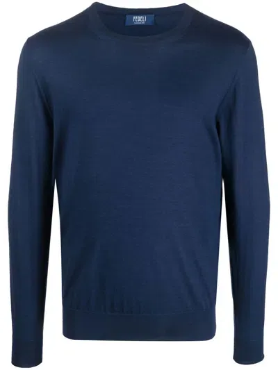 Fedeli Fine Knit Cashmere-silk Jumper In Blue