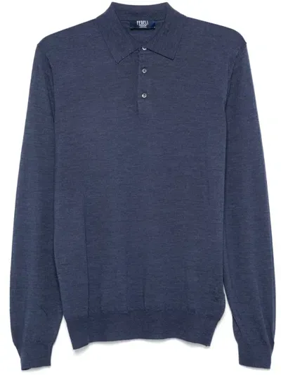 Fedeli Fine-knit Polo Shirt In Blue