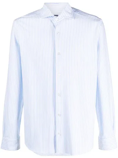 Fedeli White And Blue Cotton Blend Shirt