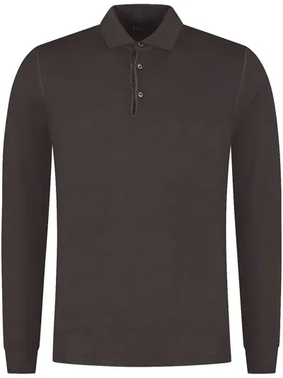 Fedeli Long-sleeve Polo Shirt In Brown