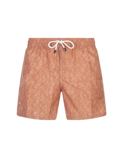 Fedeli Madeira Zig-pattern Swim Shorts In Orange