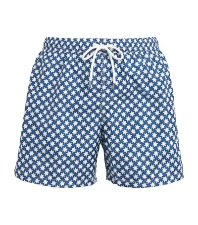 Fedeli Printed Madeira Swim Shorts In Blue