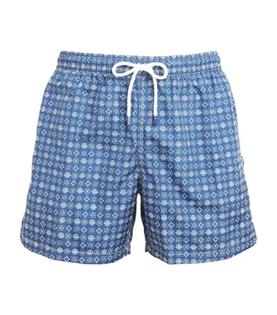 Fedeli Printed Madeira Swim Shorts In Blue